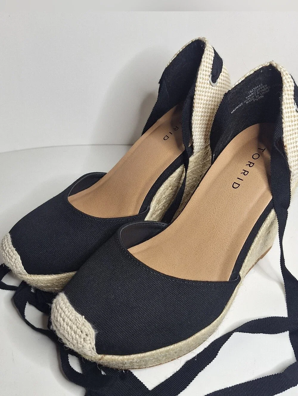 Torrid Canvas Espadrille Platform Black Wedge Sandal Ankle Strap US Size 7.5 WW
